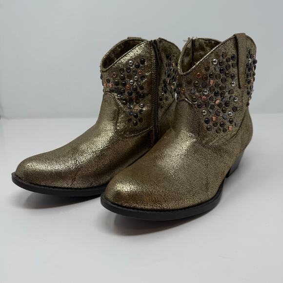Frye Cowboy Boots Women's Size 5 Gold Deborah Studded Western Cowgirl Bootie EUC